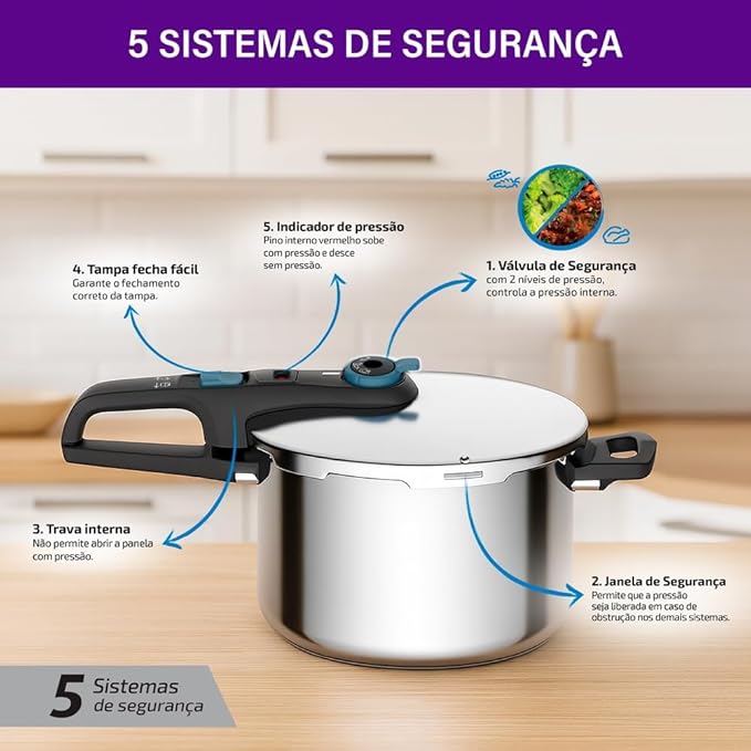 Panela De Pressão Rochedo Inox Trendy 6 L 5