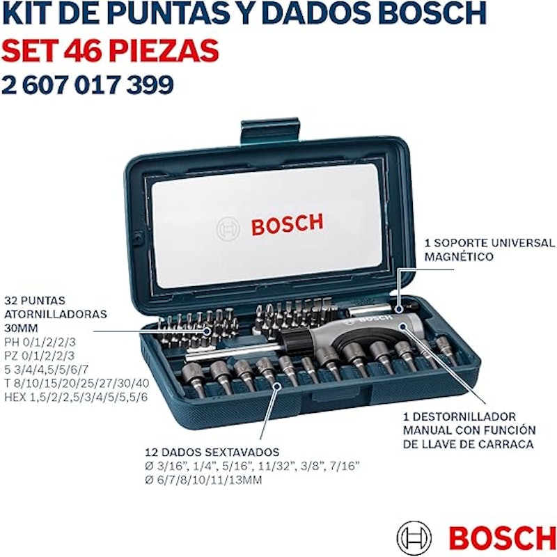 Kit de Pontas e Soquetes para Parafusar Bosch com 46 peças 4