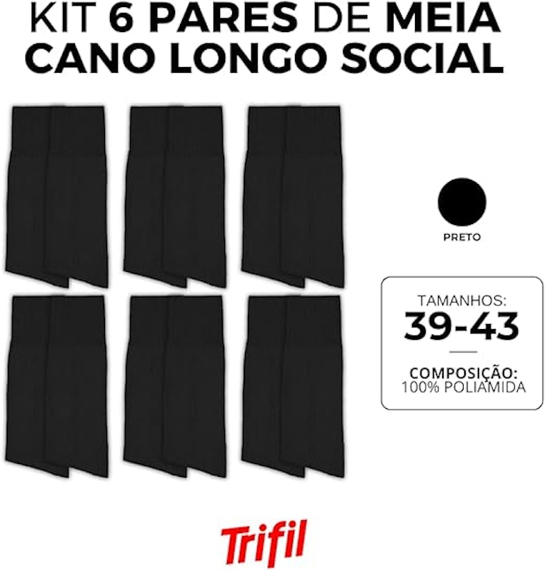 Kit 06 Pares Meia Social Trifil Lisa 100% Poliamida 2