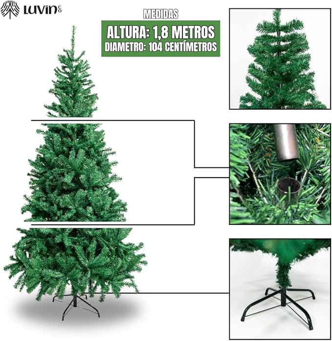 Árvore de Natal Pinheiro Luxo Clássica 1,8 m com 800 Galhos 3