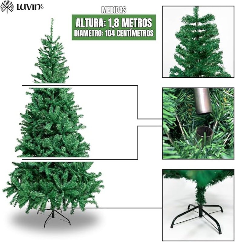 Árvore de Natal Pinheiro Luxo Clássica 1,8 m com 800 Galhos 3