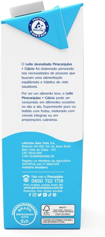 Leite Desnatado +Cálcio Piracanjuba 5