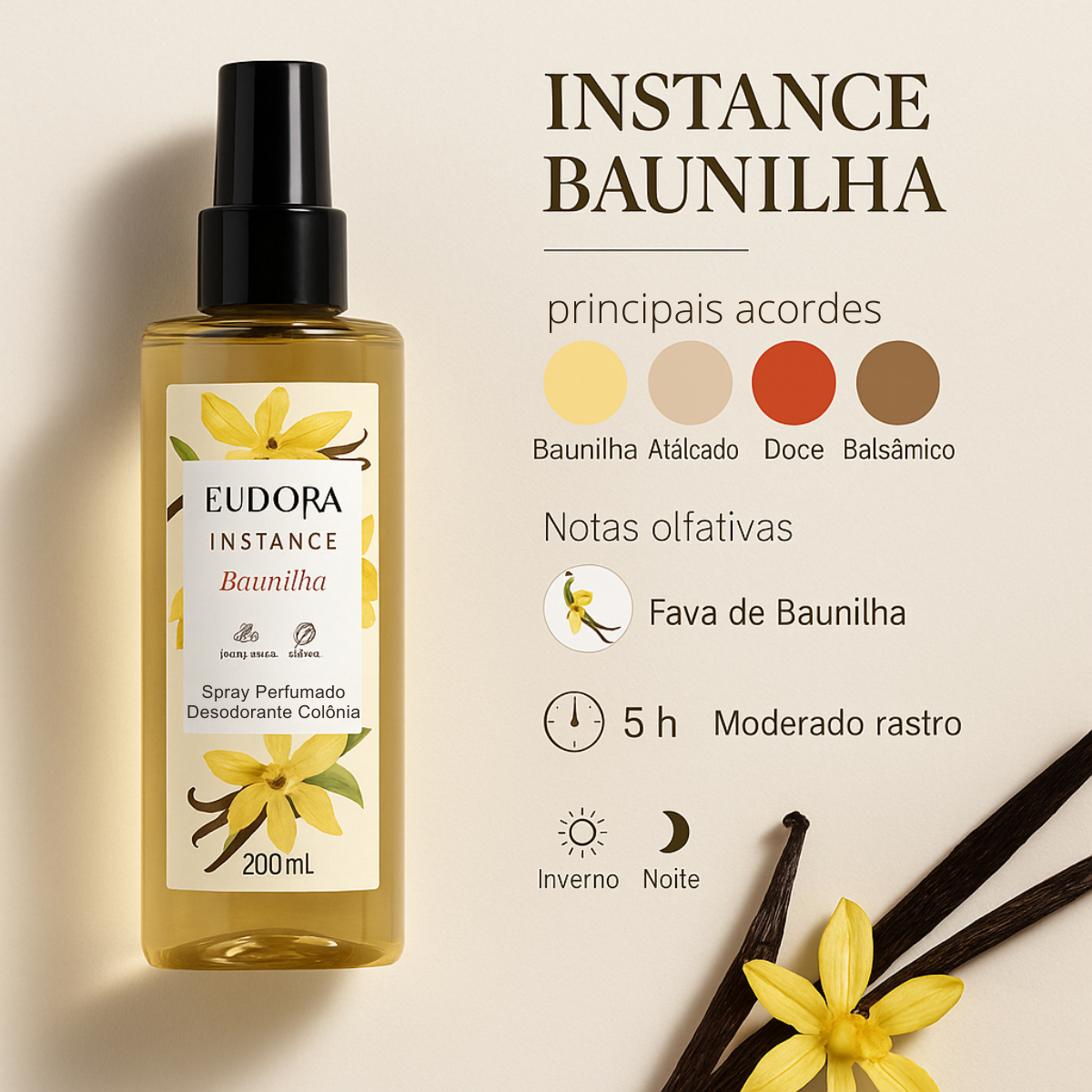 Spray Perfumado Desodorante Colônia Instance Baunilha 2