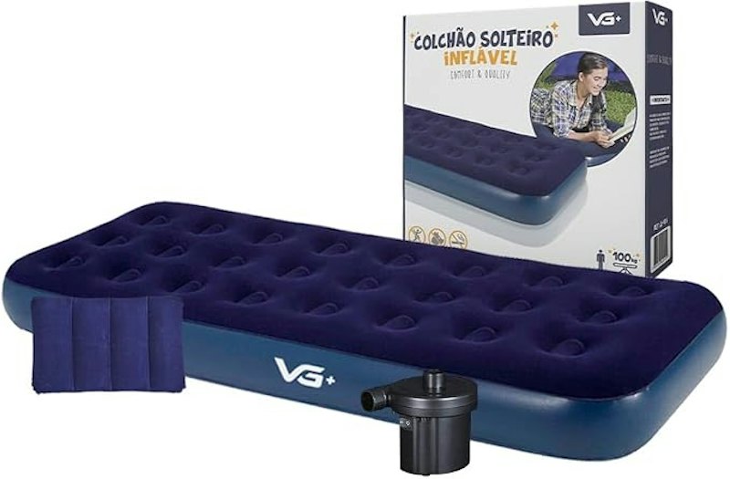 Colchão Solteiro Inflável + Travesseiro + Bomba Elétrica 1