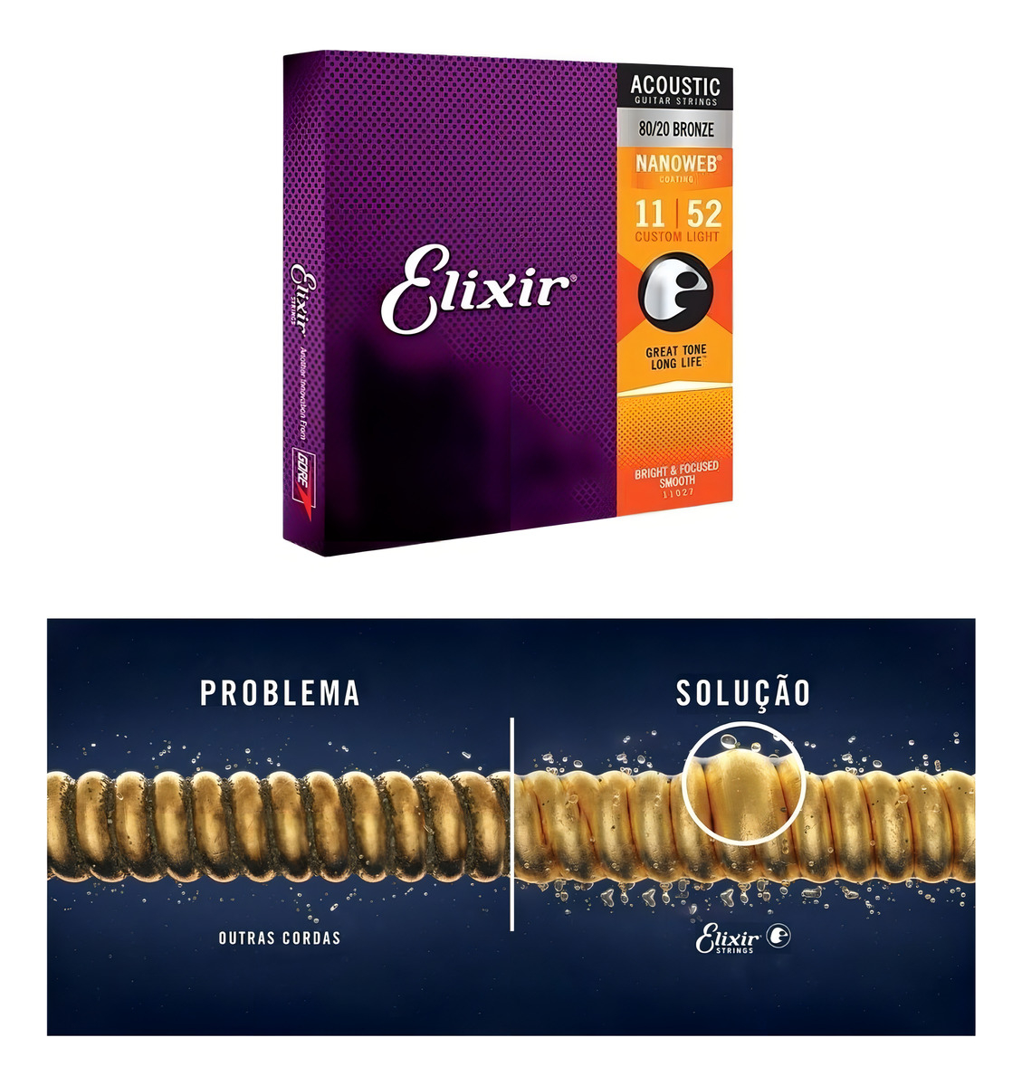 Encordoamento de Aço e Bronze Acústico 80/20 com Revestimento Nanoweb 4