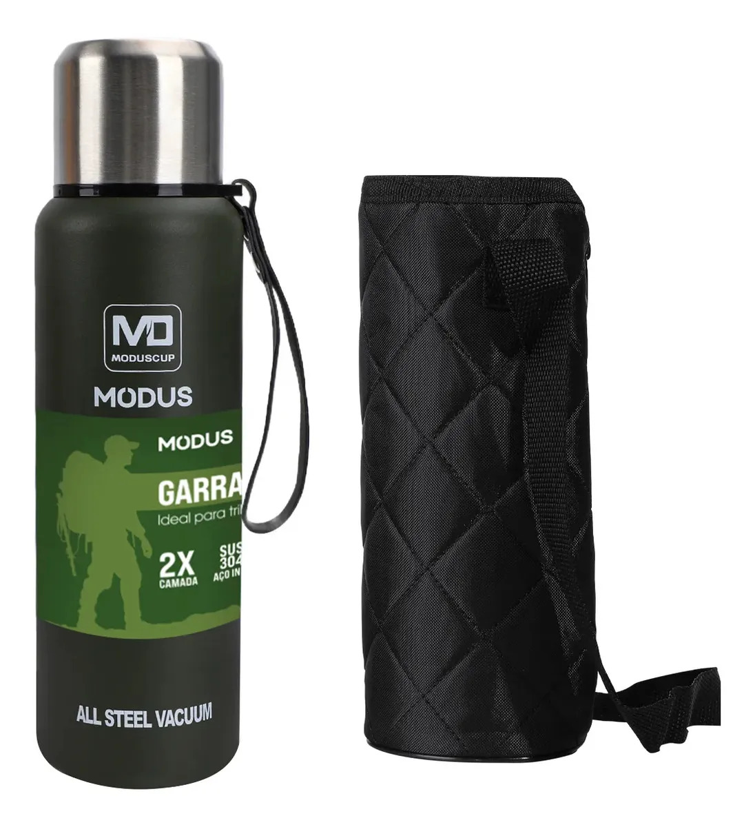 Garrafa Térmica Aço Inox Portátil Caneca de Viagem com Corda e Bolsa 1