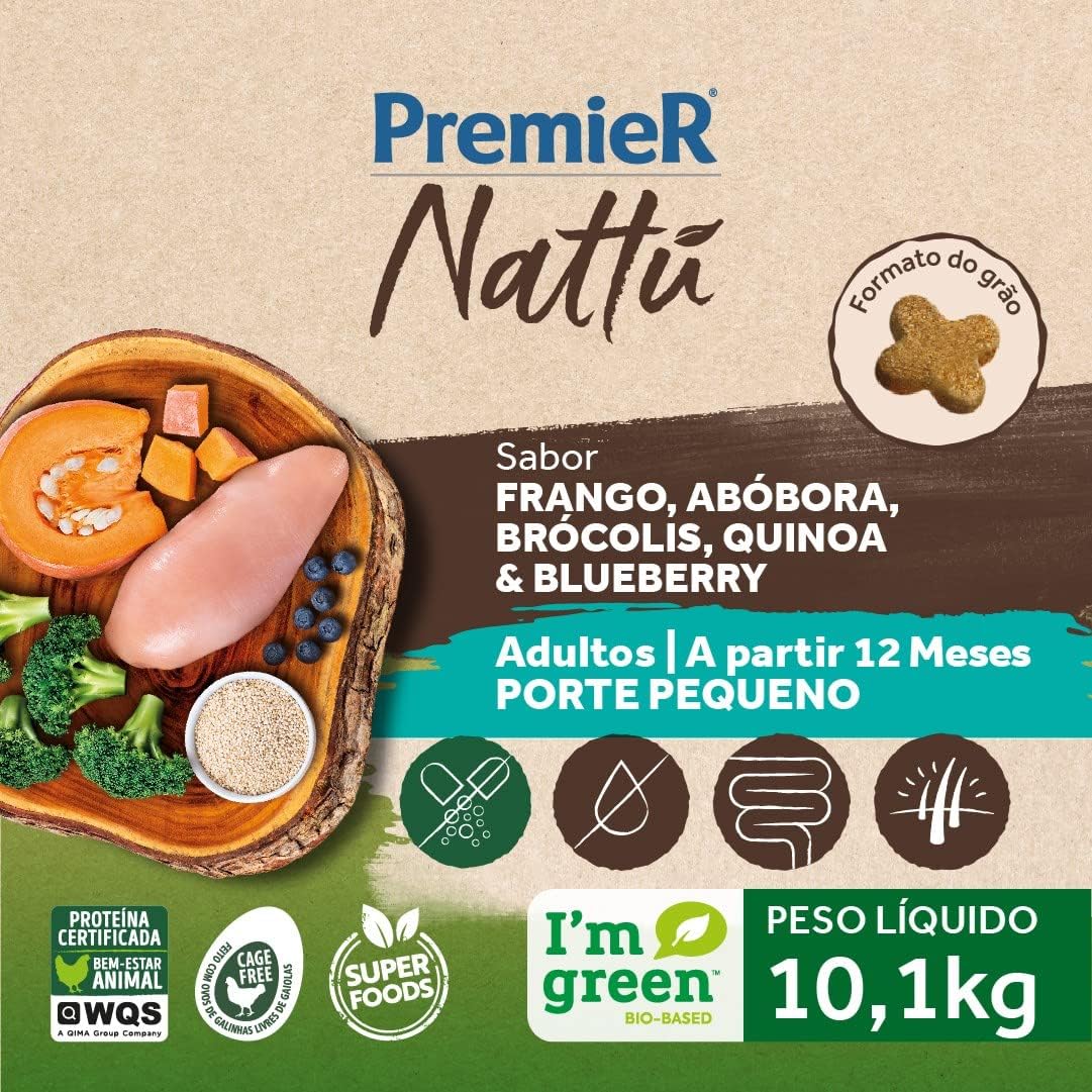 PremieR Nattu Cães Adultos Porte Pequeno Frango, Abóbora, Brócolis, Quinoa & Blueberry 3