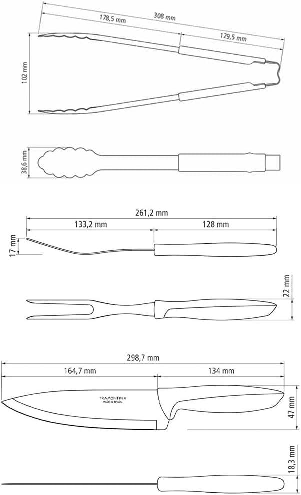 Kit para Churrasco Tramontina Plenus com Lâminas em Aço Inox 3 Peças 3