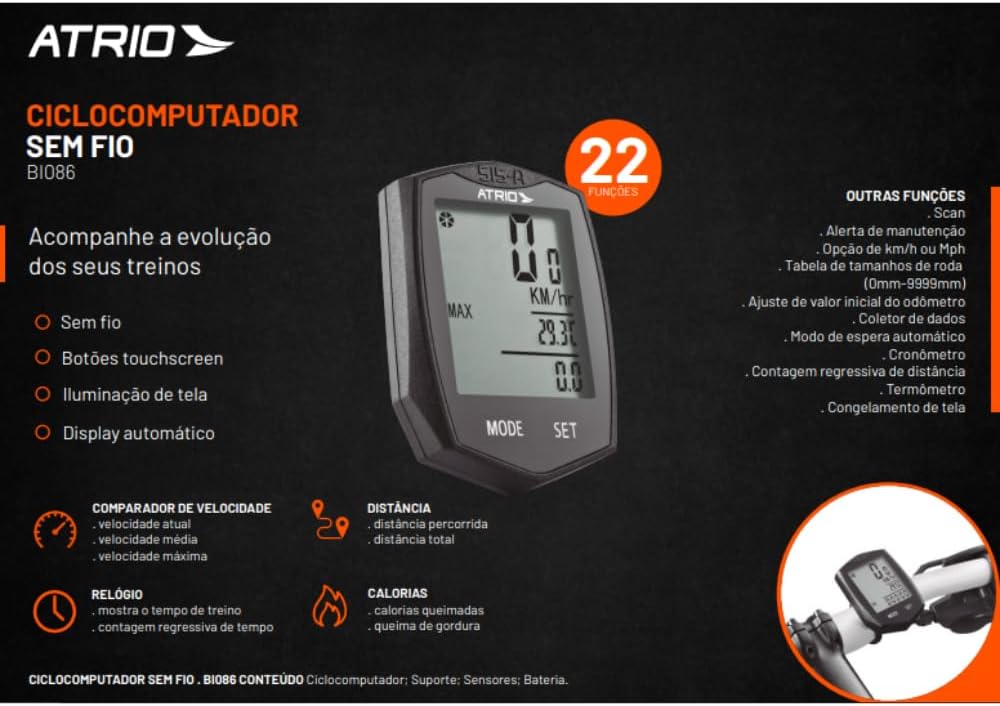 Ciclocomputador sem Fio Atrio 3