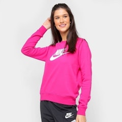 Moletom Nike Feminino Essential Crew - Pink e Branco