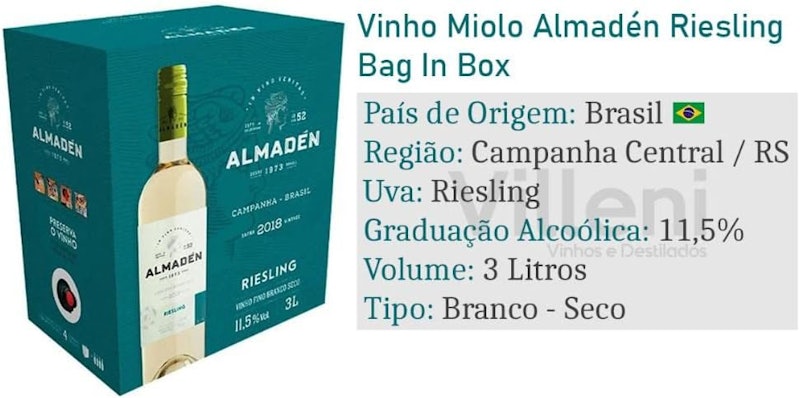 Vinho Almadén Riesling Bag-in-Box 3 L 2