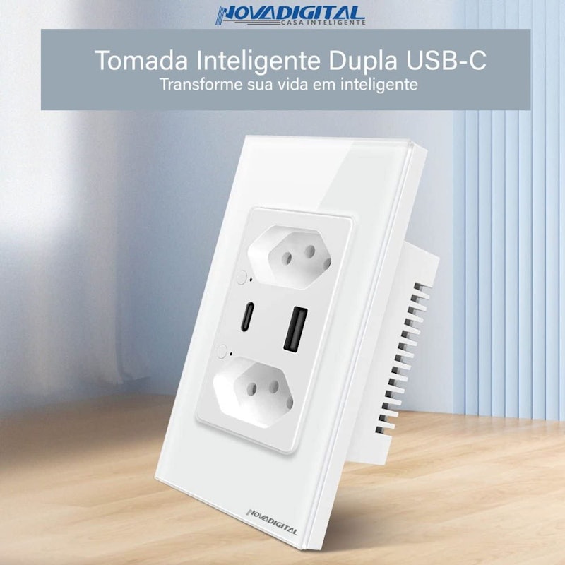 Tomada Dupla Inteligente USB-C Nova Digital 2