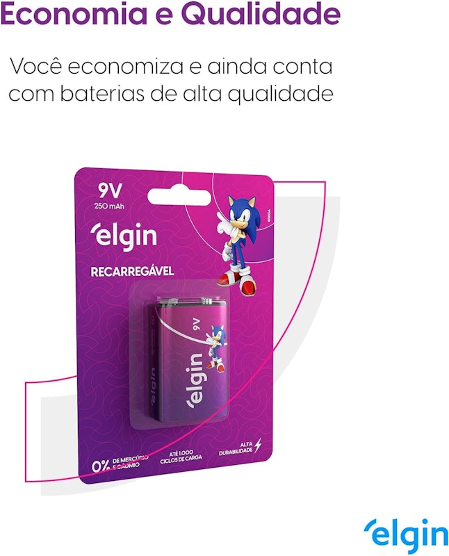 Bateria Recarregável 9 V Elgin 5
