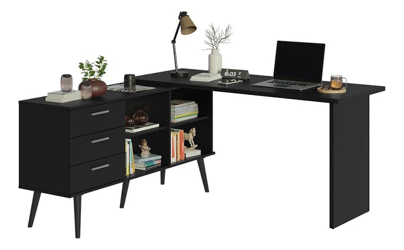 Escrivaninha em L Mesa para Computador Gamer 3 Gavetas Preto Lisboa Madesa 2