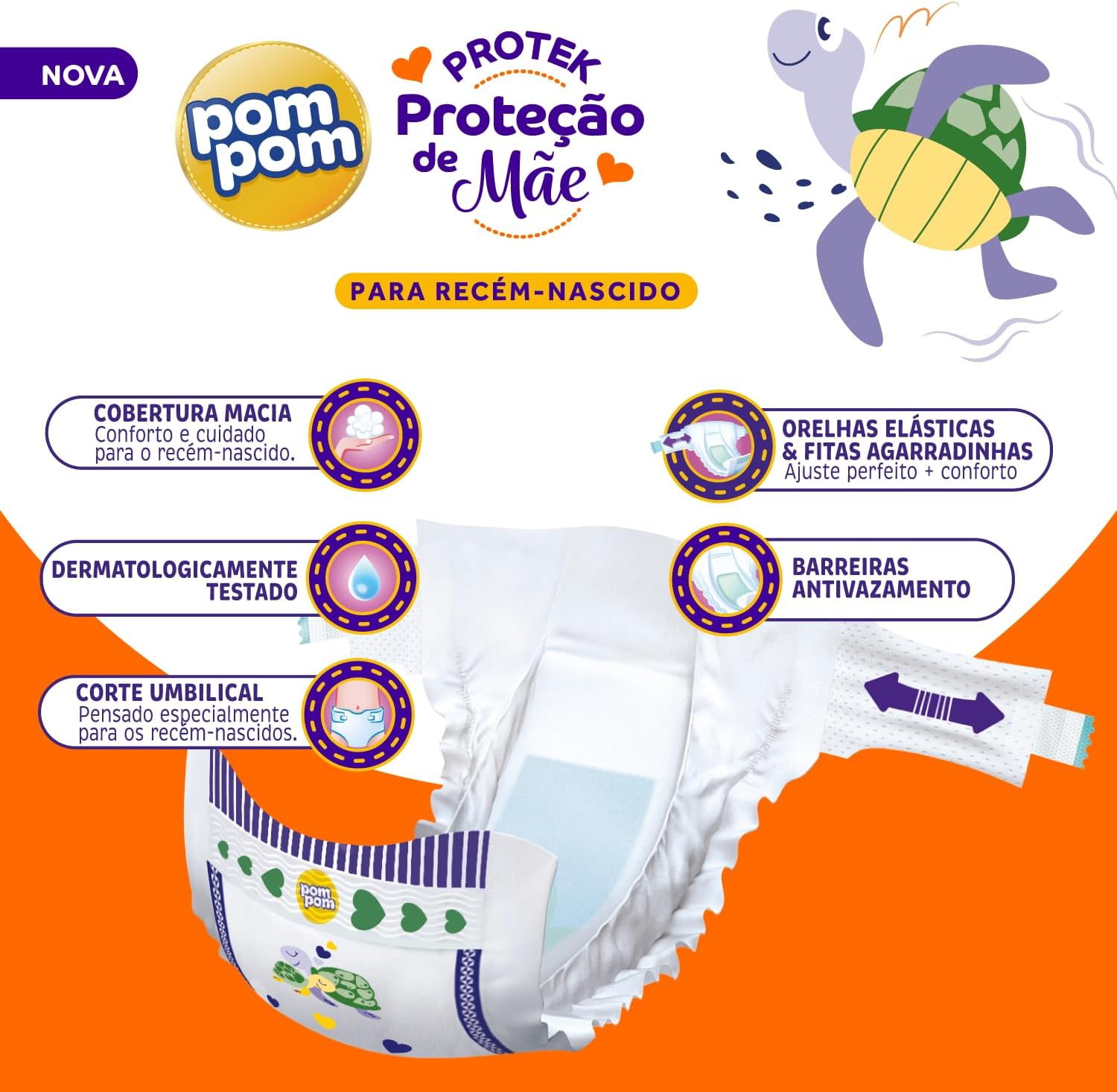 Fralda Pom Pom Protek Proteção de Mãe RN 3