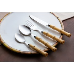 Faqueiro de Aço Inox com Cabo Plástico Bambu 24 Peças