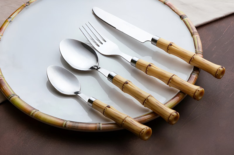 Faqueiro de Aço Inox com Cabo Plástico Bambu 24 Peças 1