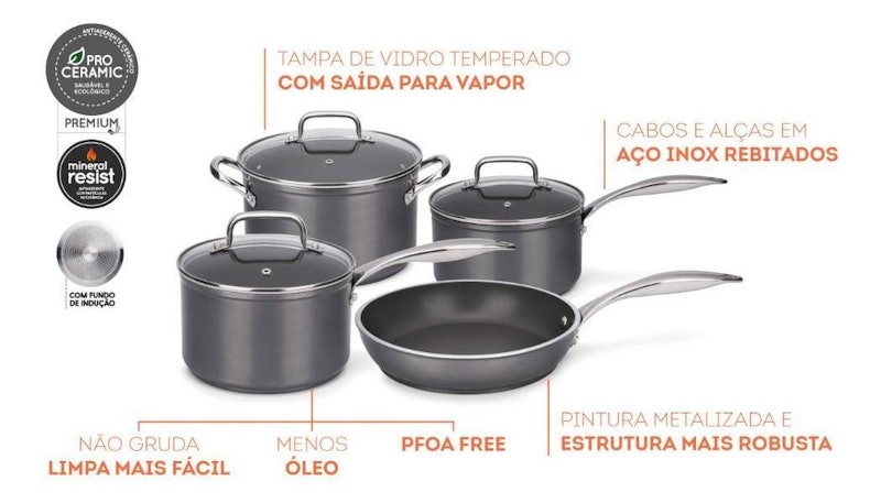 Jogo de Panelas Brinox Antiaderente Ceramic Life 4 Peças Unique 4