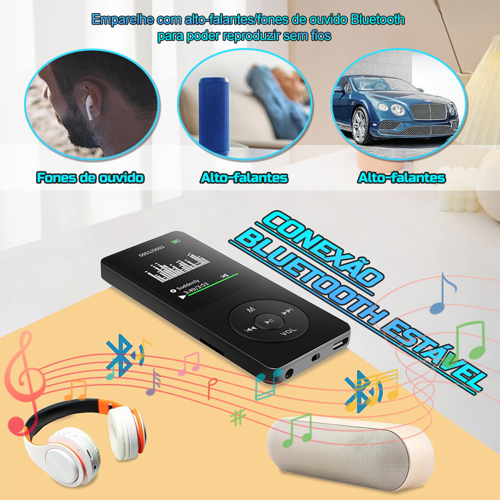 Player Portátil Reprodutor de Música Ultrafino MP3 Player Bluetooth 3