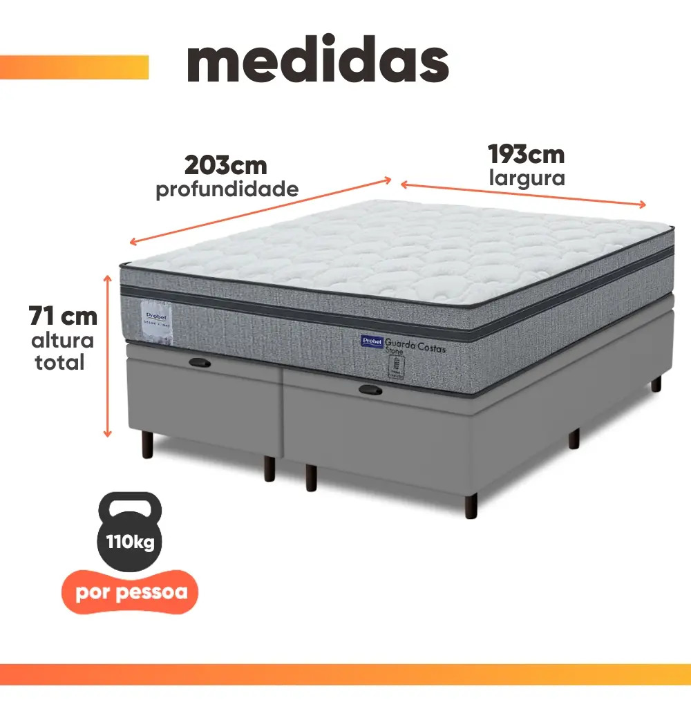 Cama Box Baú King Probel Molas Ensacadas Euro In Guarda Costas Stone 2