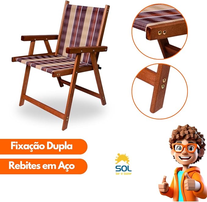 Cadeira de Madeira Dobrável para Jardim Varanda Piscina e Sacada 4