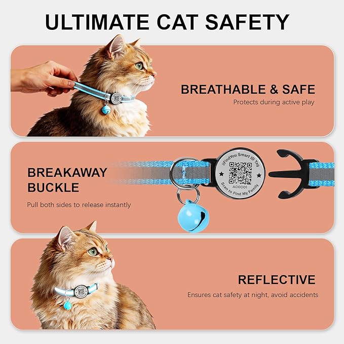 Coleira Breakaway para Gatos com Sino de Segurança e Tiras Refletivas 3