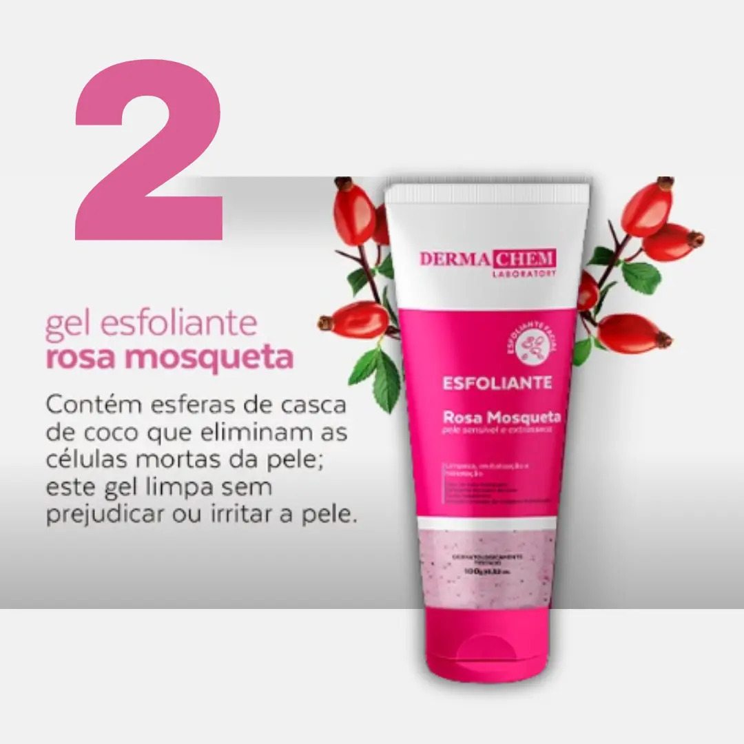 Kit Skincare Rosa Mosqueta Sabonete Gel Esfoliante e Sérum Hyaluronic 3