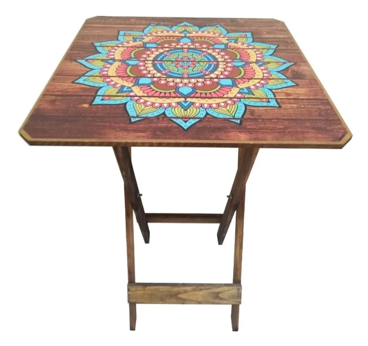 Mesa Dobrável Madeira Mandala Rústica Quadrada Bistrô Varanda 3