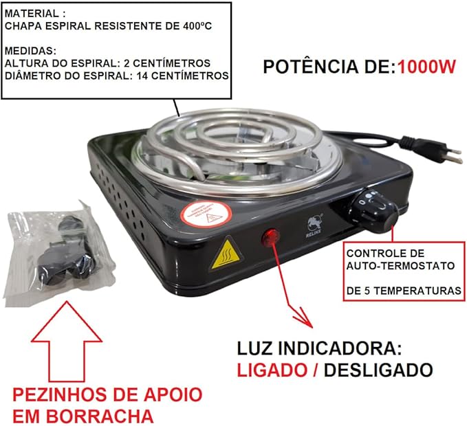 Fogareiro Elétrico Portátil 1 Boca Relinx 4
