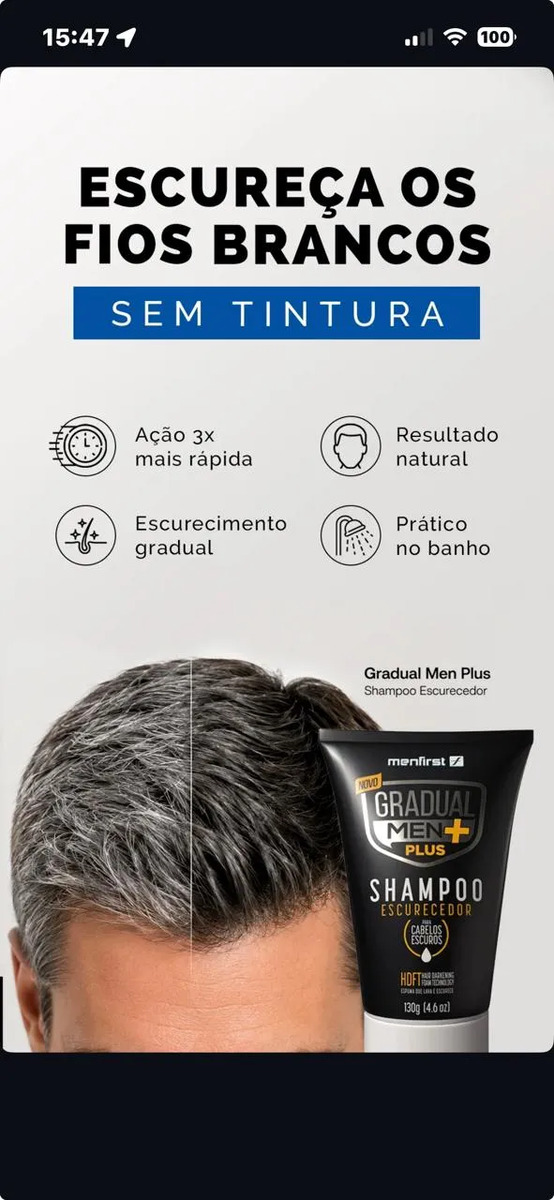 Shampoo Escurecedor de Cabelo Gradual Men PLUS + Potente + Rápido + Escuro 3