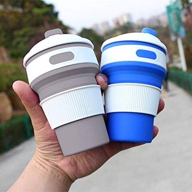 Copo Silicone Tampa Retrátil Café Bebida Quente Gelada Dobrável 2