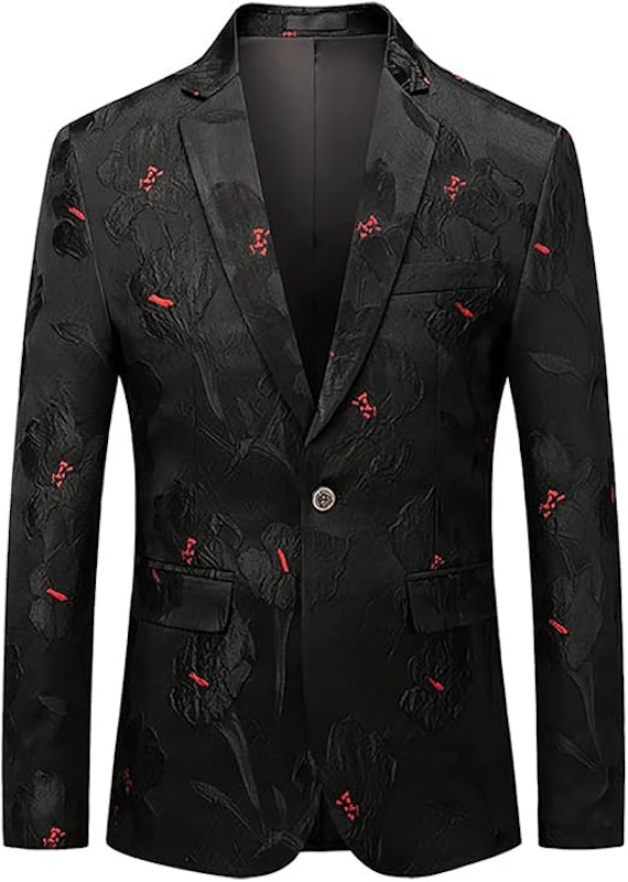 Blazer Preto Masculino com Estampa Floral 1
