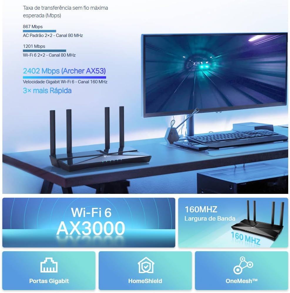 Roteador Wi-Fi 6 Gigabit Dual Band AX3000 4