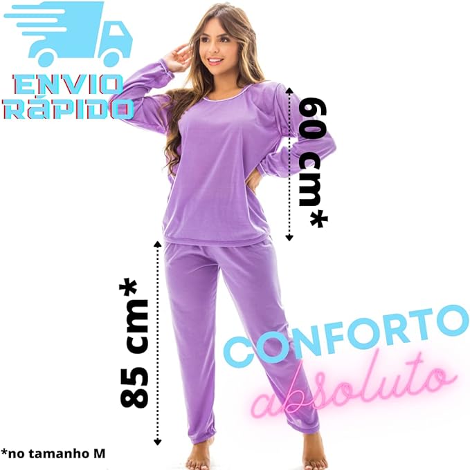Pijama Confortável Longo em Malha Suave Lisa 3