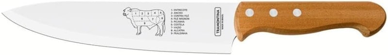 Faca para Carne Tramontina Churrasco com Lâminas em Aço Inox e Cabo de Madeira Natural 8" 1