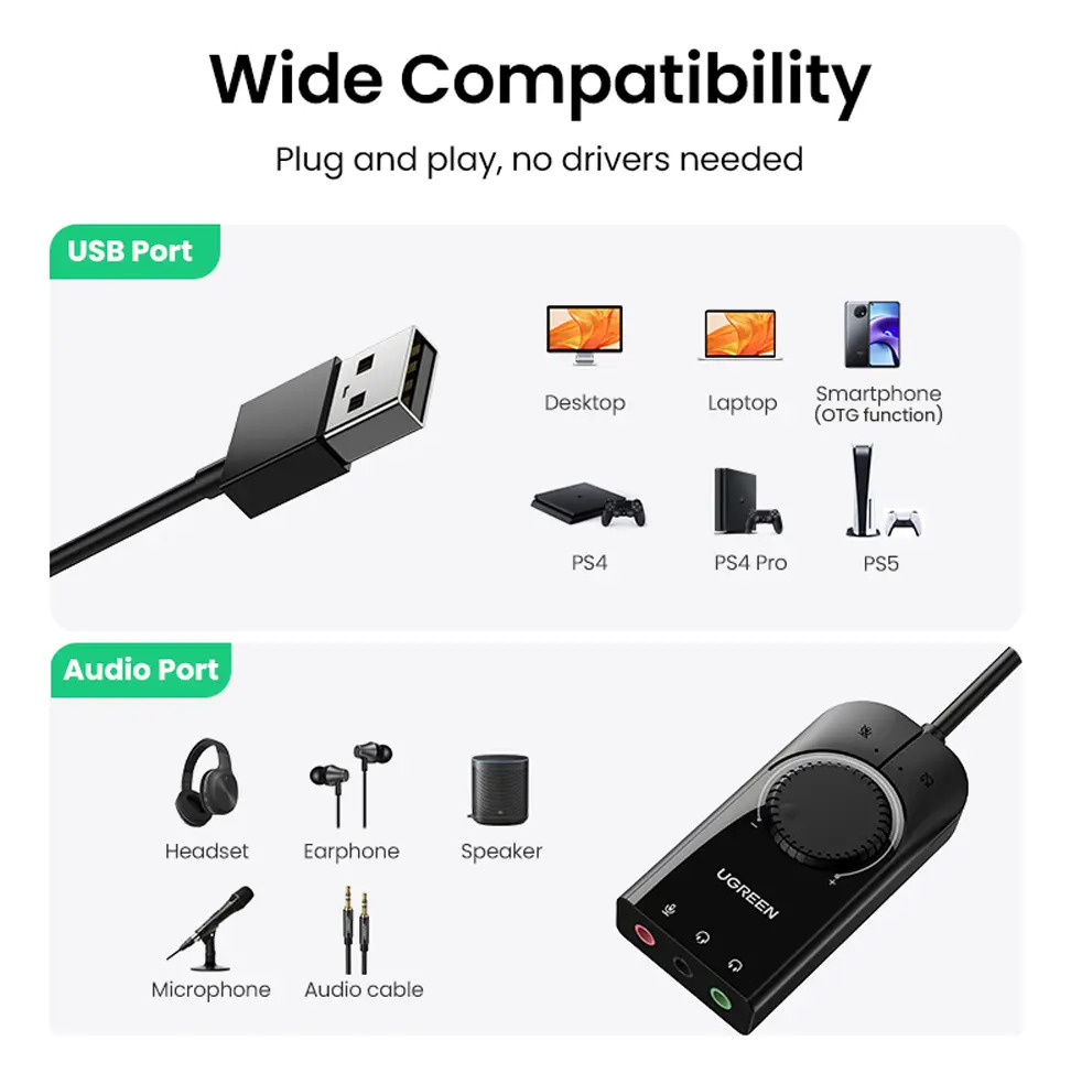 Adaptador USB Placa Som Estéreo Externo 1 Metro 4