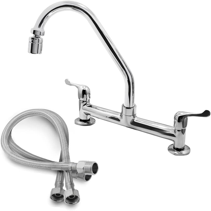 Torneira Duplo Misturador Cozinha Metal Bancada 1