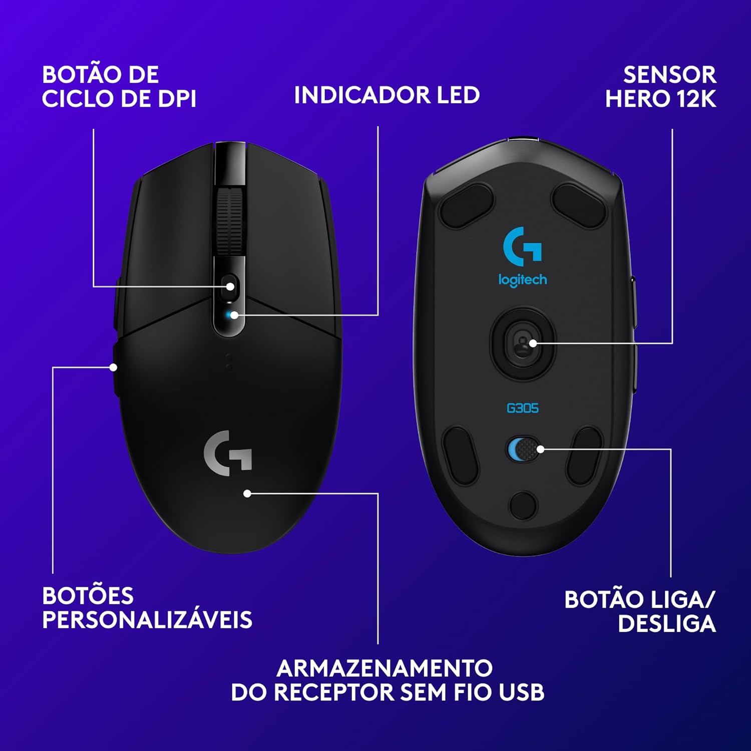 Mouse Gamer sem Fio Logitech G305 Lightspeed 4