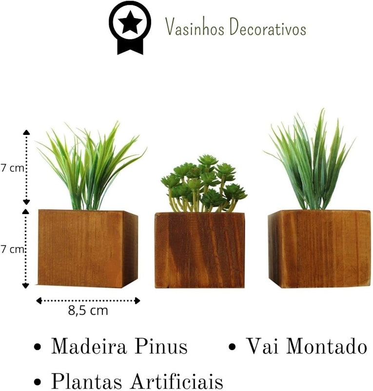 Kit 3 Vasinhos Planta Artificial Decoração Gabinete Banheiro 2