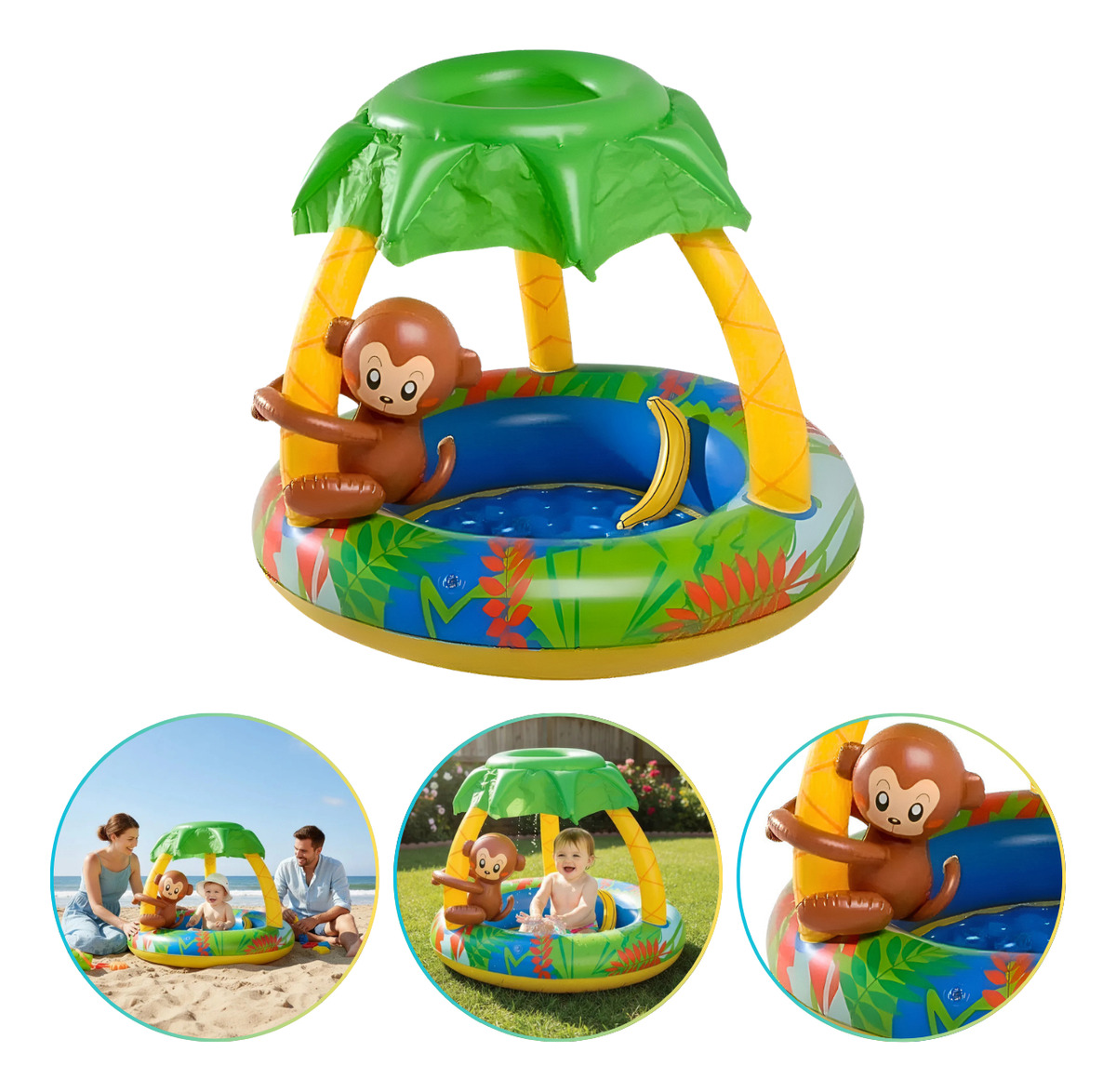 Piscina Infantil Redonda Inflável c/ Cobertura 53 L Macaquinho 1