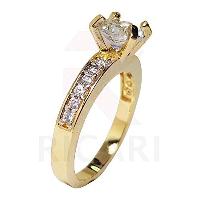 Anel Solitário Noivado Feminino Banhado Ouro 18K Zircônia Luxo 3
