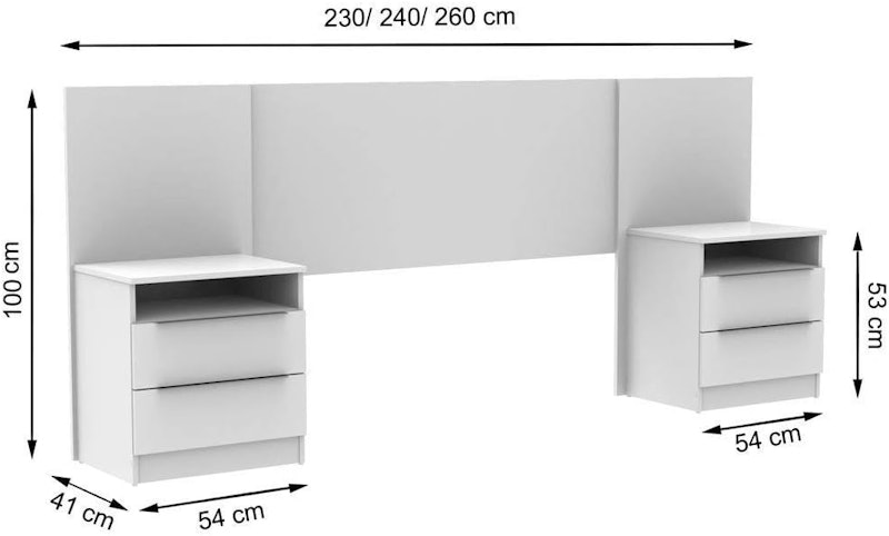 Cabeceira Extensível com 2 Mesas de Cabeceira Branco 4