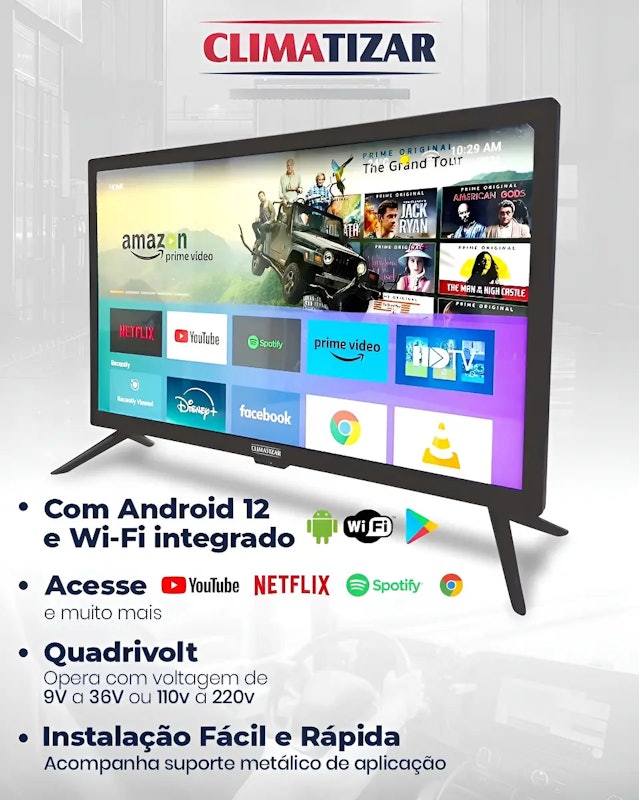 Smart TV para Caminhão 24" Wi-Fi Android 12 Ônibus Motorhome 3
