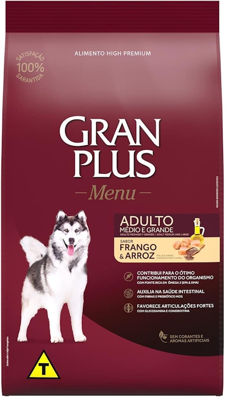 Ração GranPlus Menu Cão Adulto Médio e Grande Sabor Frango e Arroz 1
