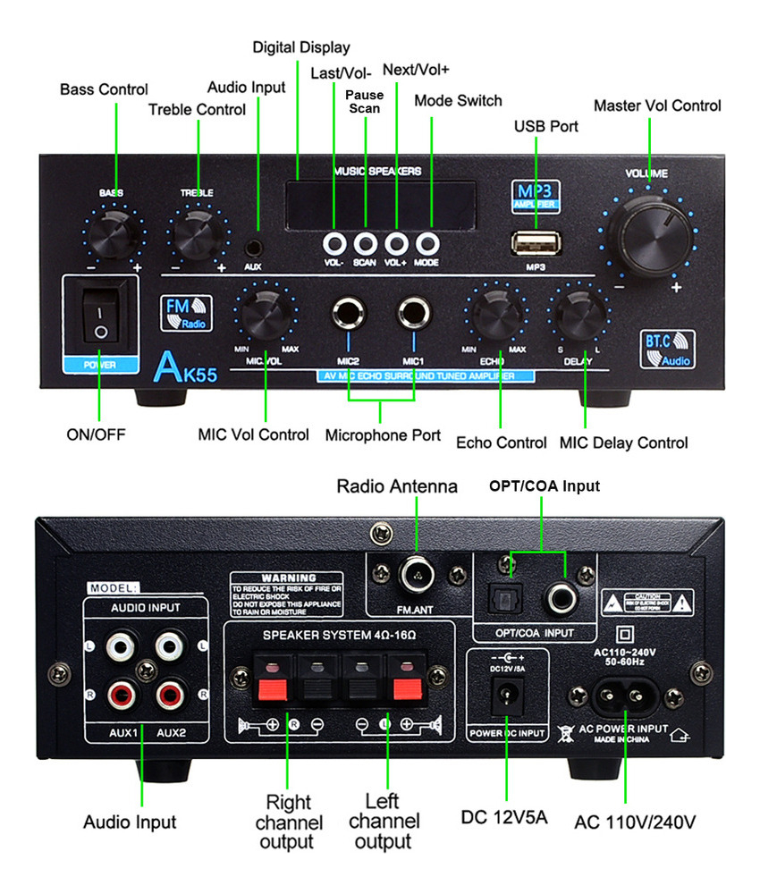 Amplificador de Áudio Vedo AK-55 Bluetooth 5.0 3