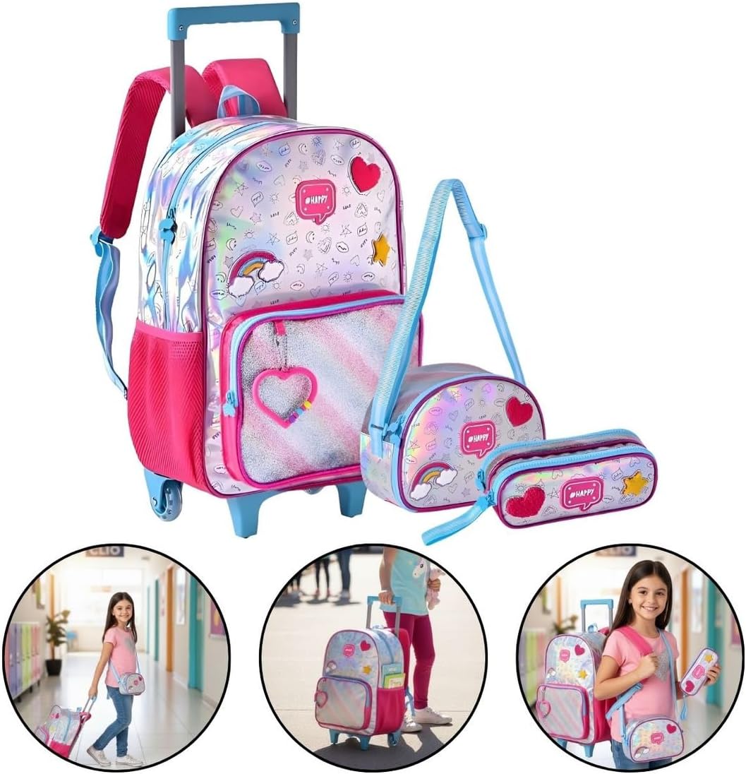 Mochila Infantil com Rodinha Clio Happy G Estojo e Lancheira 2