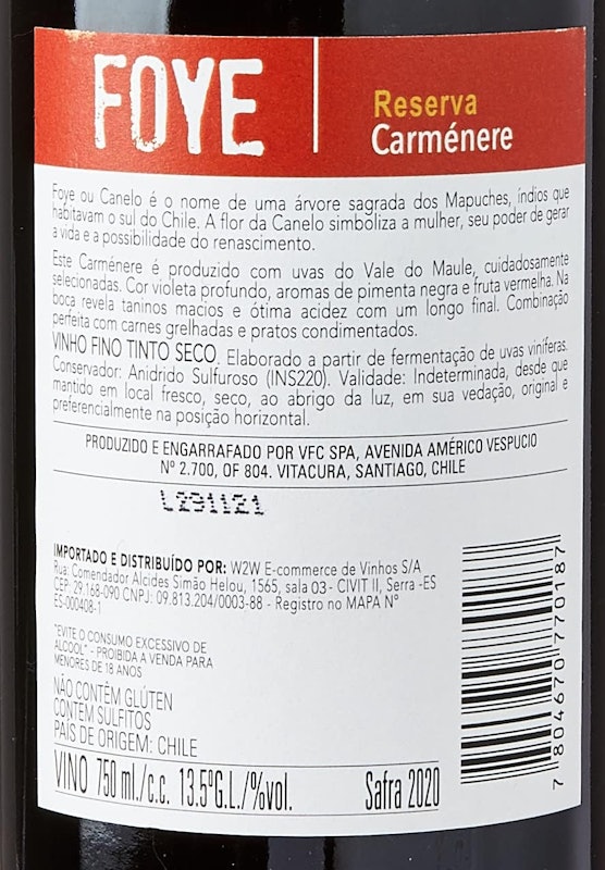 Vinho Foye Reserva Carmenere 750 ml 3