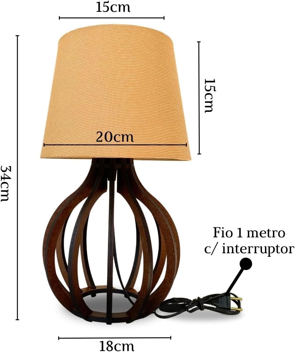 Abajur Luminária de Mesa MDF Quarto Sala Escritório com Cúpula TNT 4