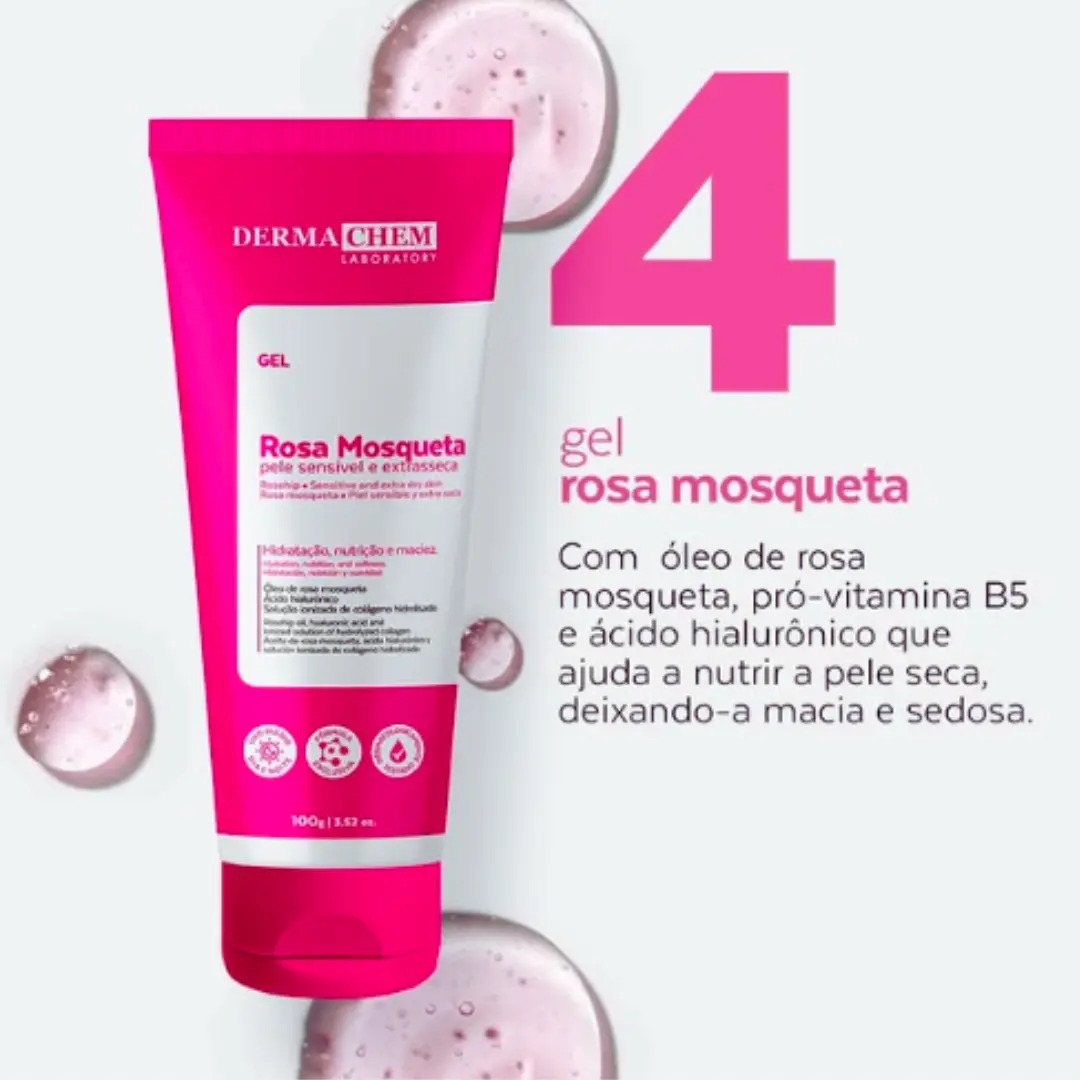 Kit Skincare Rosa Mosqueta Sabonete Gel Esfoliante e Sérum Hyaluronic 5