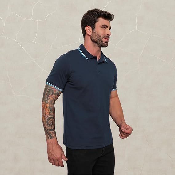 Camisa Polo Masculina com Manga Curta Lisa e Gola com Botão 2